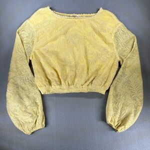 Tula Rose Yellow Lace Long Sleeve Vintage Boho Cropped Blouse Women’s Size M